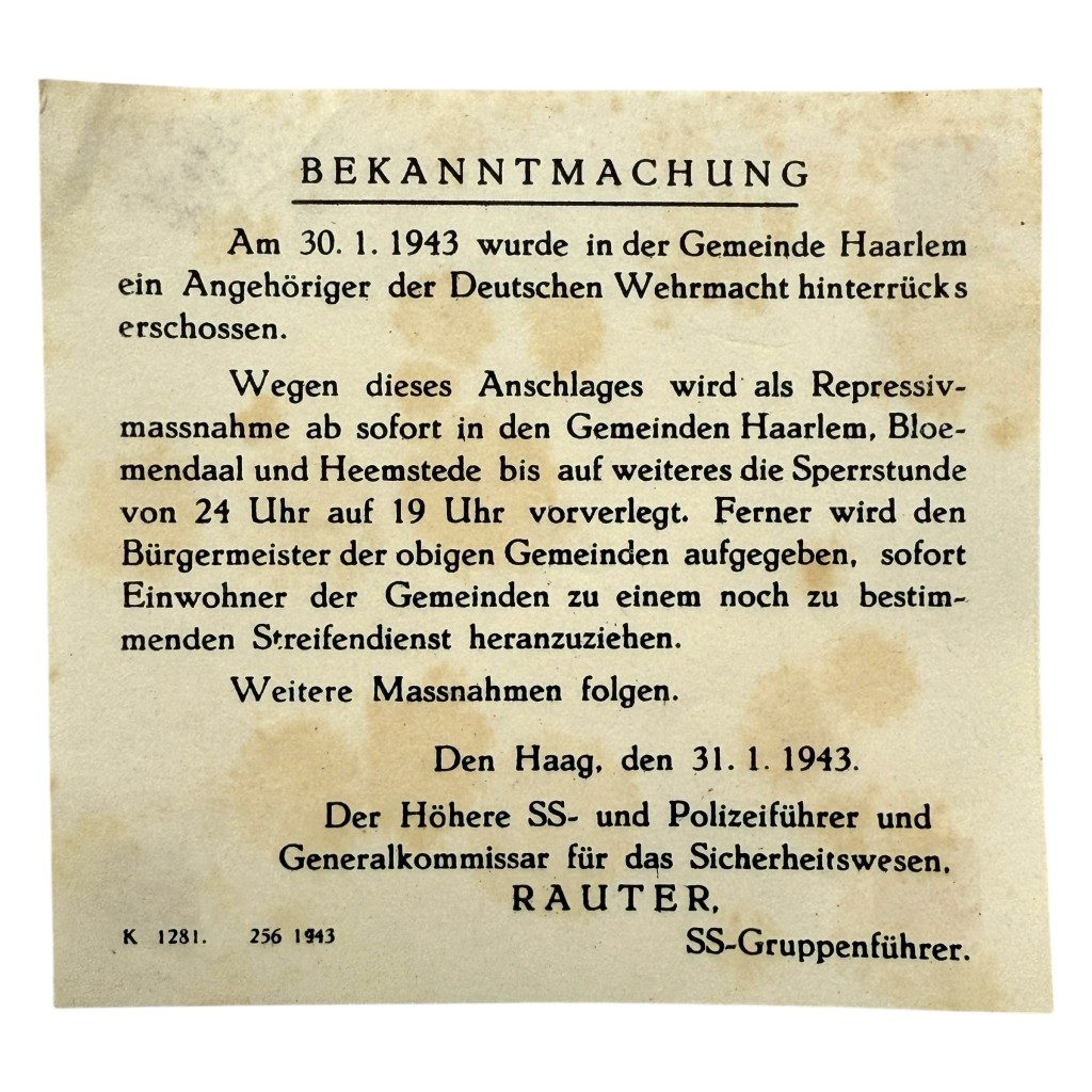 Original WWII German SS announcement leaflet Haarlem