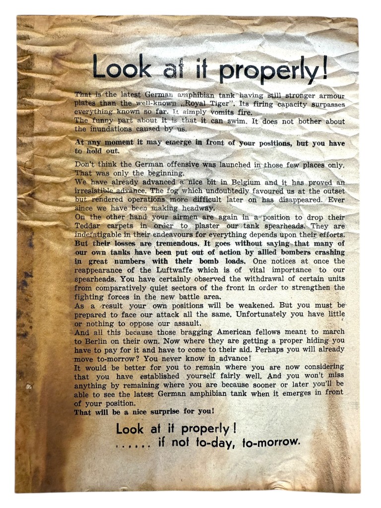 Original WWII German propaganda leaflet 'Battle of the Bulge'