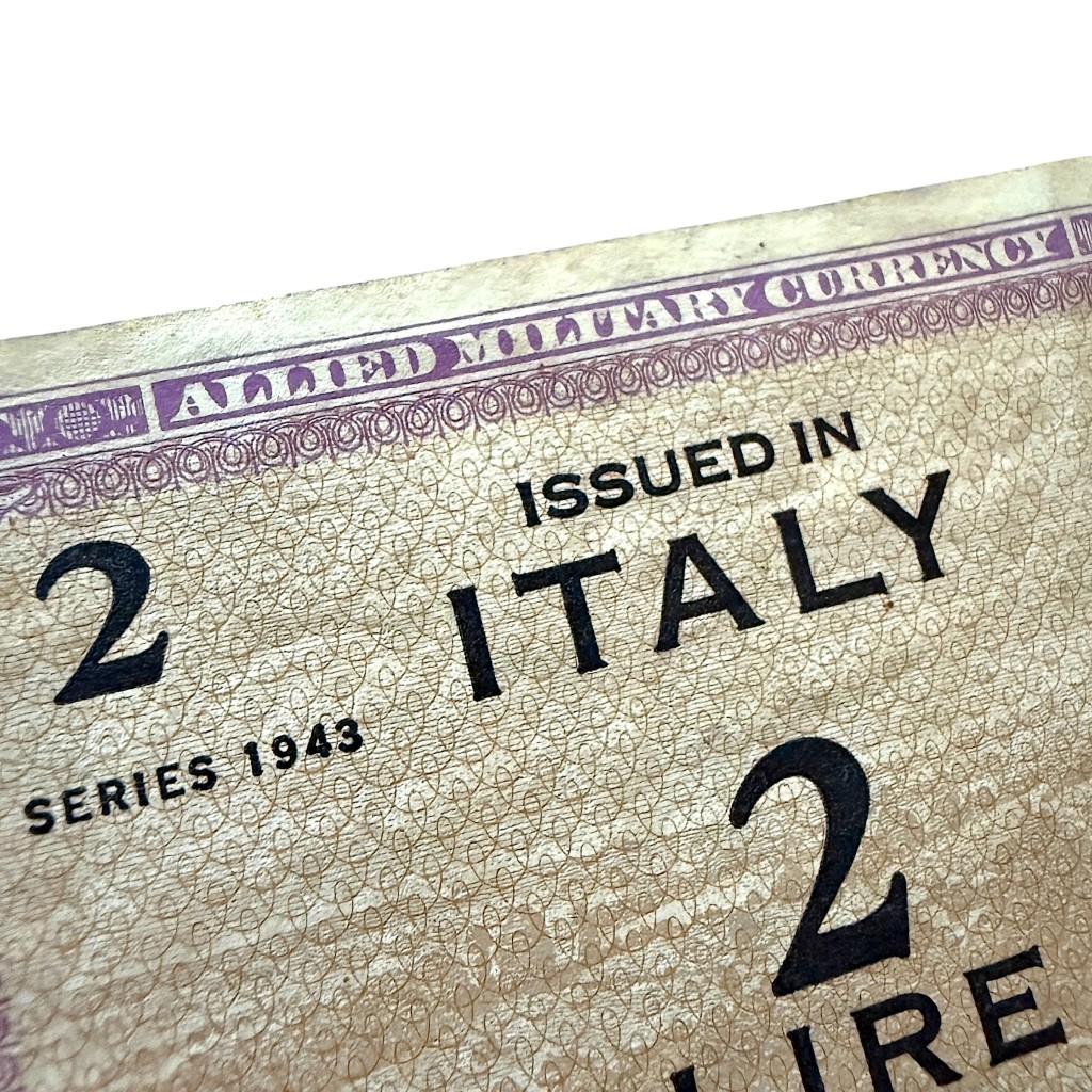 Original WWII Allied 2 Lire banknote for Italy