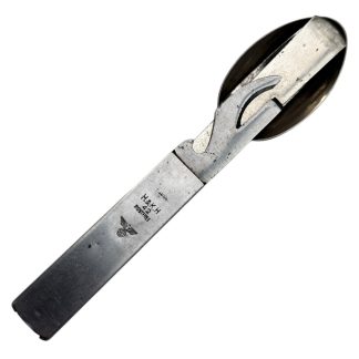 Original German WWII Wehrmacht cutlery set with eagle stamps, complete 4-piece field kit 1942–1943
