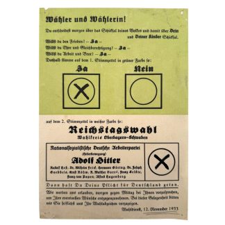 Original 1933 German ballot-leaflet for the Reichstag election