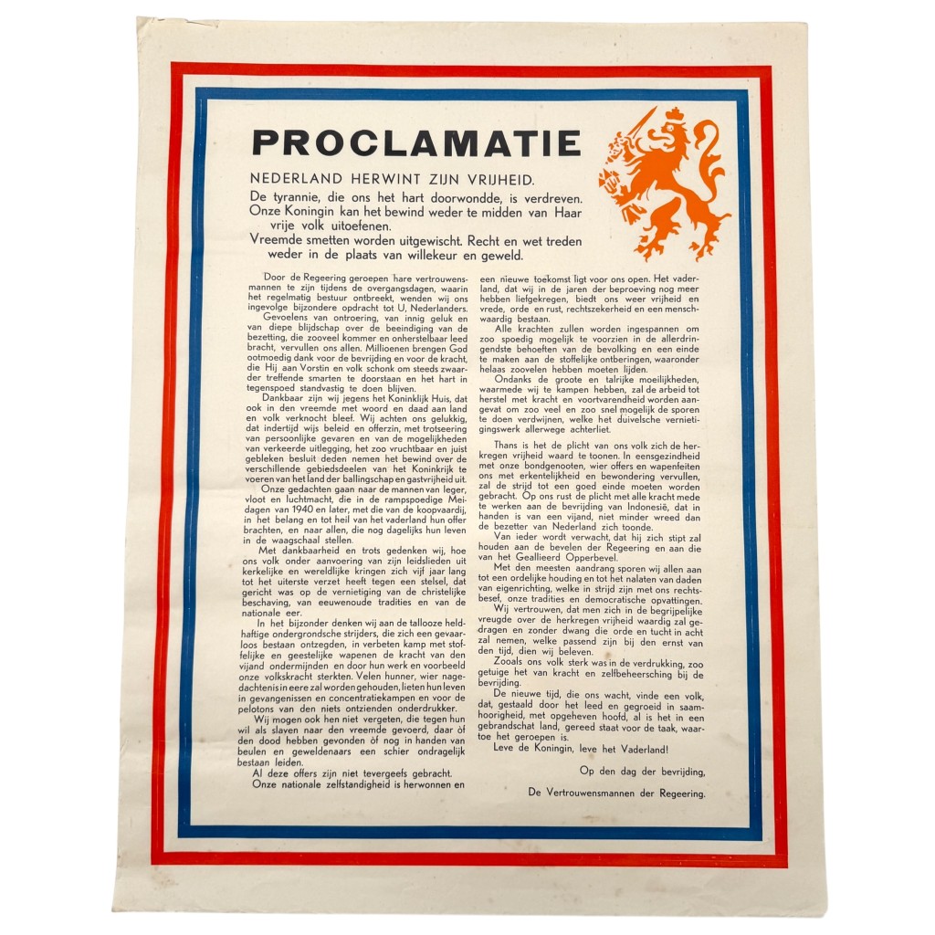 Originele Nederlandse bevrijdingsposter 1945 ‘Nederland herwint zijn vrijheid.