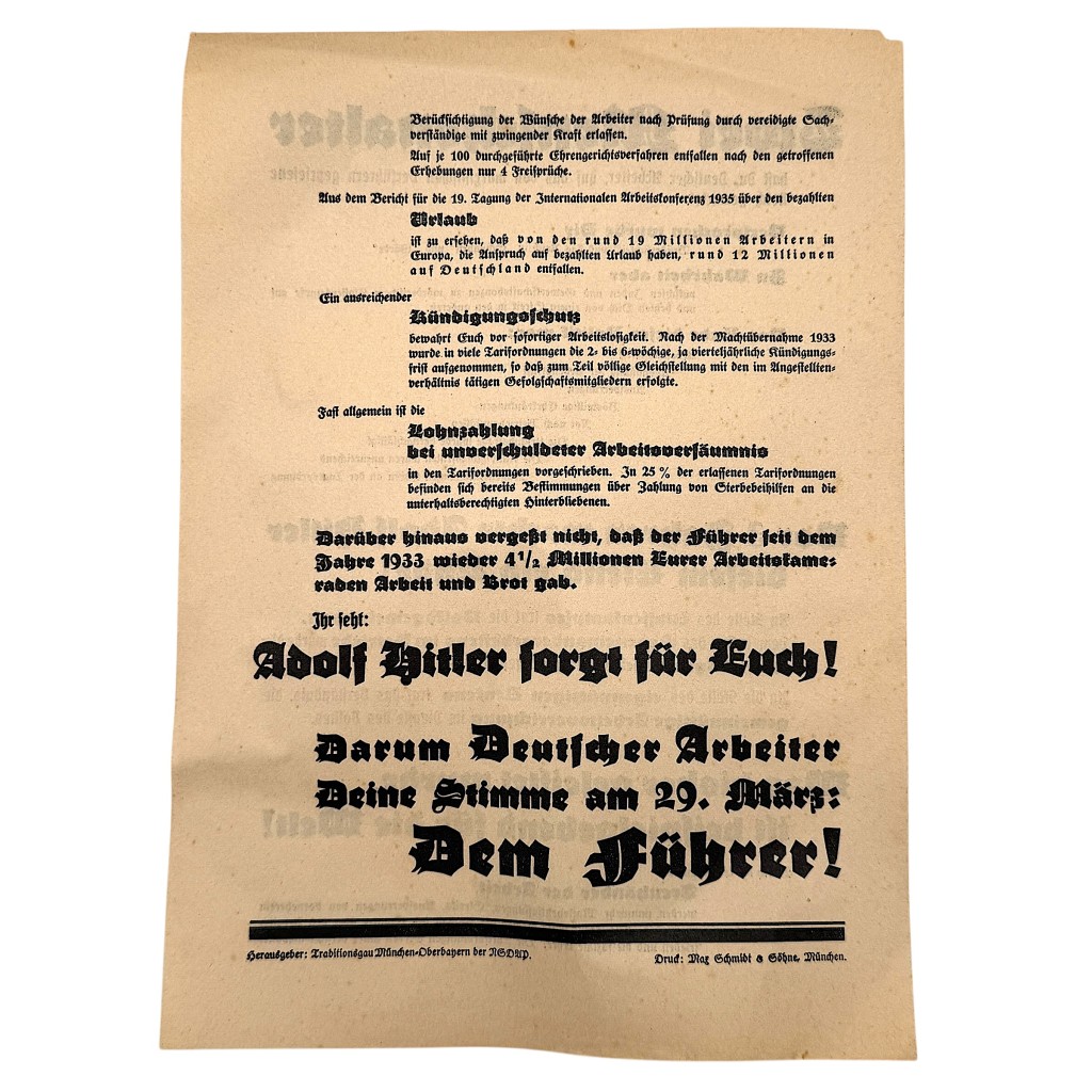 Original 1930s NSDAP German propaganda elections leaflet