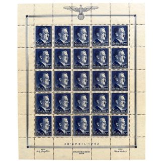 Original WWII German Adolf Hitler stamp sheet 20 April 1942