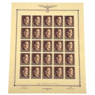 Original WWII German Adolf Hitler stamp sheet 20 April 1942