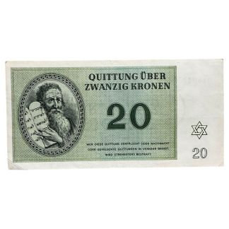 Original WWII German Jewish Ghetto/Camp Theresienstadt 20 Kronen banknote