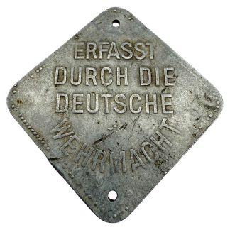 Original WWII German metal plate 'Erfasst durch die Deutsche Wehrmacht'