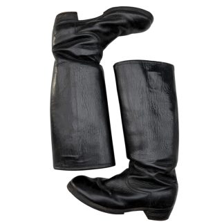 Original German WWII officer boots in black leather with high shafts and leather soles.