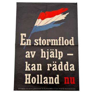 Authentieke 1945 Zweeds-Nederlandse hulpactieposter voor gespecialiseerde WOII-verzamelaars.