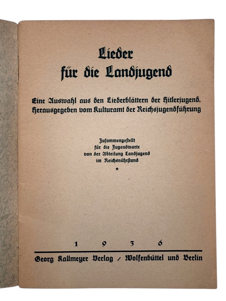 Original 1936 German HJ 'Lieder für die Landjugend' song booklet