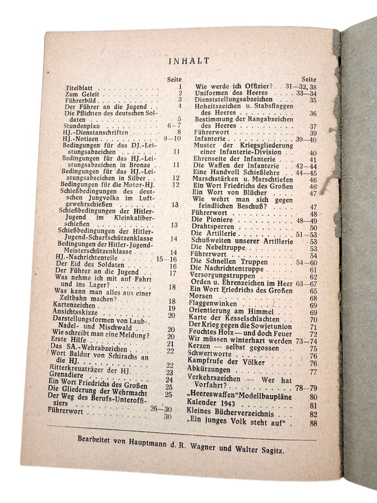 Original WWII German booklet 'Du und Dein Heer' Inhalt