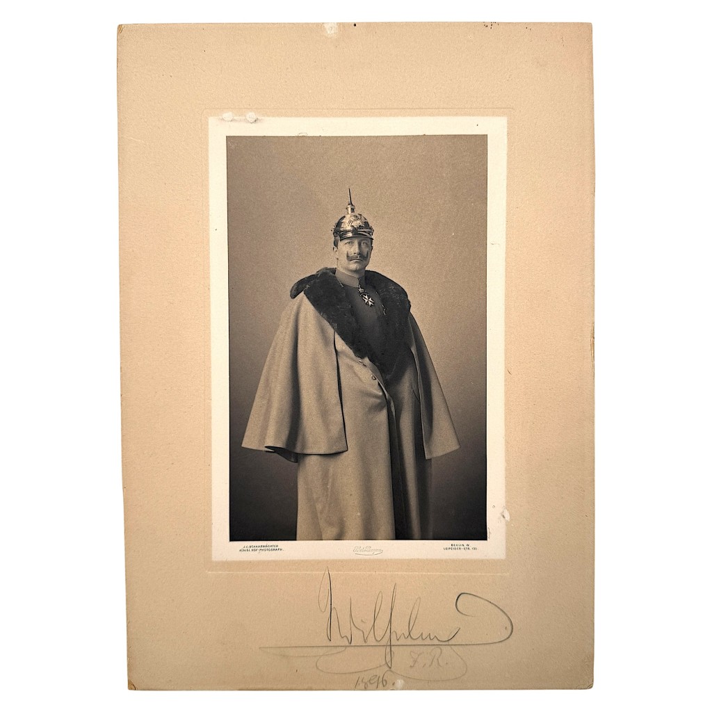 Original 1896 hand signed portrait of Kaiser Wilhelm II autograph, authentic German Emperor signature collectible photo