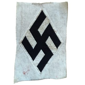 Original German WWII NSDStB armband insignia, woven cloth badge of the National Socialist German Students’ League, diamond-shaped black and white design, period Third Reich student organization uniform emblem, authentic World War II German textile insignia for militaria collectors.