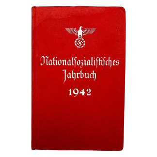 Original Nationalsozialistisches Jahrbuch 1942 – NSDAP yearbook with propaganda content, rank insignia charts, period photographs, and organizational listings; sought-after Third Reich collectible for NSDAP and WWII militaria collectors.