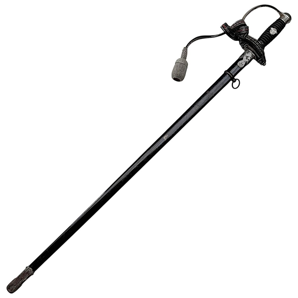 Original WWII German Polizei officer sword with portepee, Puma Solingen maker mark, black scabbard and ribbed grip, authentic Third Reich police dagger, collectible German police sword World War II militaria for advanced Polizei sword collectors.