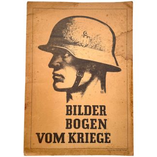 This German World War II propaganda book, “Bilderbogen vom Kriege,” is a richly illustrated publication featuring full-page color plates depicting various frontline scenes and military events from the wartime period.