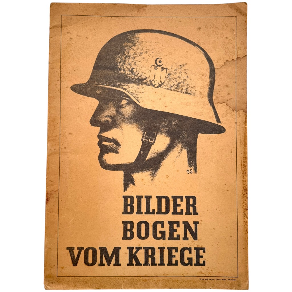 This German World War II propaganda book, “Bilderbogen vom Kriege,” is a richly illustrated publication featuring full-page color plates depicting various frontline scenes and military events from the wartime period.