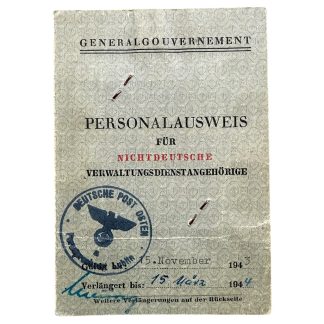 Original WWII German collaboration Personalausweis für Nichtdeutsche verwaltungsdienstangehörige Lublin