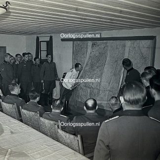 Original WWII German photo positive showing operational briefings at the Wolfsschanze with Heinrich Himmler and senior German officers studying large staff maps, rare unpublished Third Reich headquarters command meeting photograph for Wolfsschanze historians.