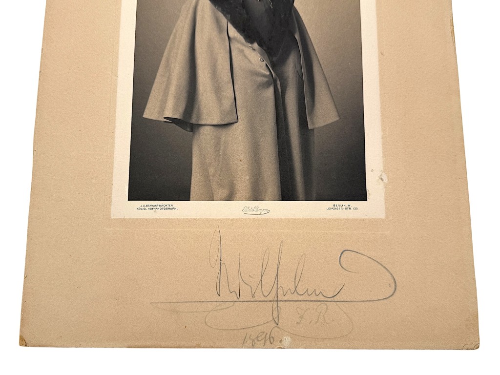 Original 1896 hand signed portrait of Kaiser Wilhelm II autograph, authentic German Emperor signature collectible photo
