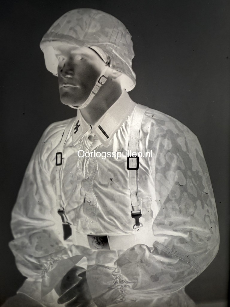 Original WWII German unpublished glass negative Waffen-SS portrait camouflage uniform