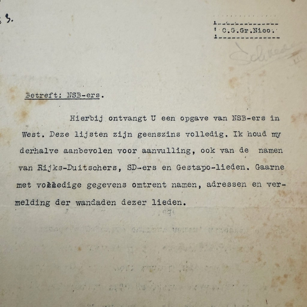 Original WWII Dutch N.B.S. list with names of collaborators in Amsterdam-West