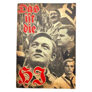 Original Hitler Youth (Hitlerjugend) brochure “Das ist die HJ”, 1930s Nazi Germany propaganda photo book with black and white images of Hitlerjugend camps, marches, sports and training, authentic WWII Third Reich collectible for militaria and historical research collectors.