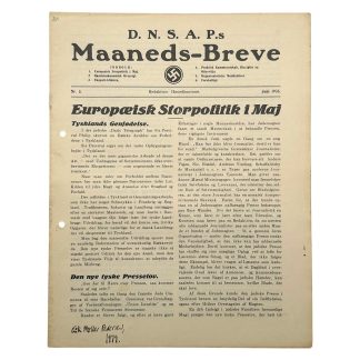 D.N.S.A.P.s Maaneds-Breve nr. 3 juni 1935 original DNSAP tidsskrift med hagekors forside, Europæisk Storpolitik i Maj, Tysklands Genfødelse, dansk nationalsocialistisk interbellum publikation for samlere.