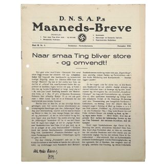 Original 1938 DNSAP magazine 'D.N.S.A.P.s Maaneds-Breve' 