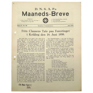 Original 1939 DNSAP magazine 'D.N.S.A.P.s Maaneds-Breve' 