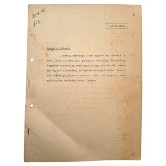 Originele Nederlandse Binnenlandse Strijdkrachten (NBS) lijst uit 23 april 1945 met namen en adressen van NSB-leden en collaborateurs in Amsterdam-West, gebruikt tijdens de bevrijding van Nederland, Tweede Wereldoorlog, authentiek WOII document, verzet en collaboratie, historische persoonslijst Amsterdam, WO2 verzamelobject.