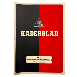 Origineel NSB Kaderblad jaargang 2 nummer 24 oktober 1943, intern periodiek van de Nationaal-Socialistische Beweging uit de Tweede Wereldoorlog, met zwart-rode omslag, ideologische artikelen, Landwacht, propaganda en statistisch materiaal, historisch verzamelobject NSB oorlogstijd Nederland.