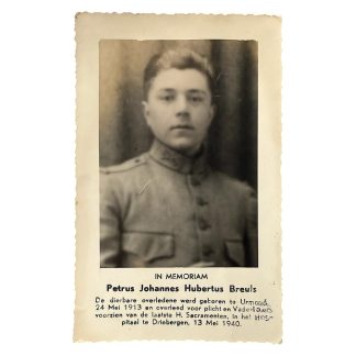 Original WWII Dutch death card photo Grebbeberg/Driebergen May 1940 - Peter Johannes Hubertus Breuls
