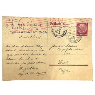 Original WWII Flemish postcard from a female forced labourer in Leipzig