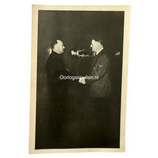 Original WWII German Adolf Hitler and NSB leader Anton Mussert photo postcard