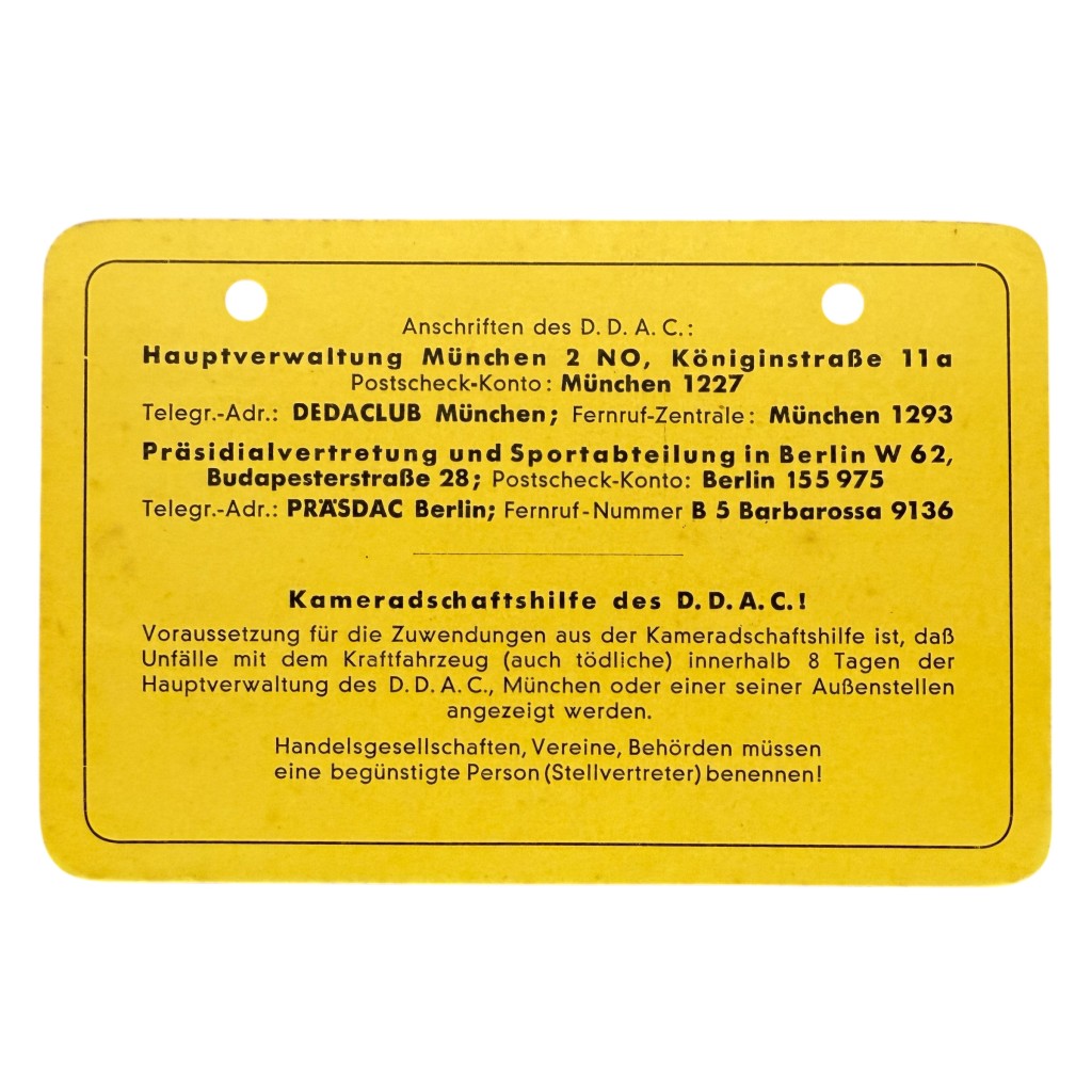 Original WWII German DDAC memberships card Uhlenmühlen near Verden (Aller)