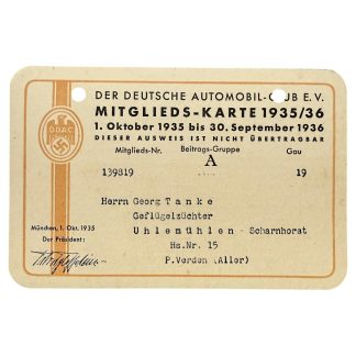 Original WWII German DDAC memberships card Uhlenmühlen near Verden (Aller)