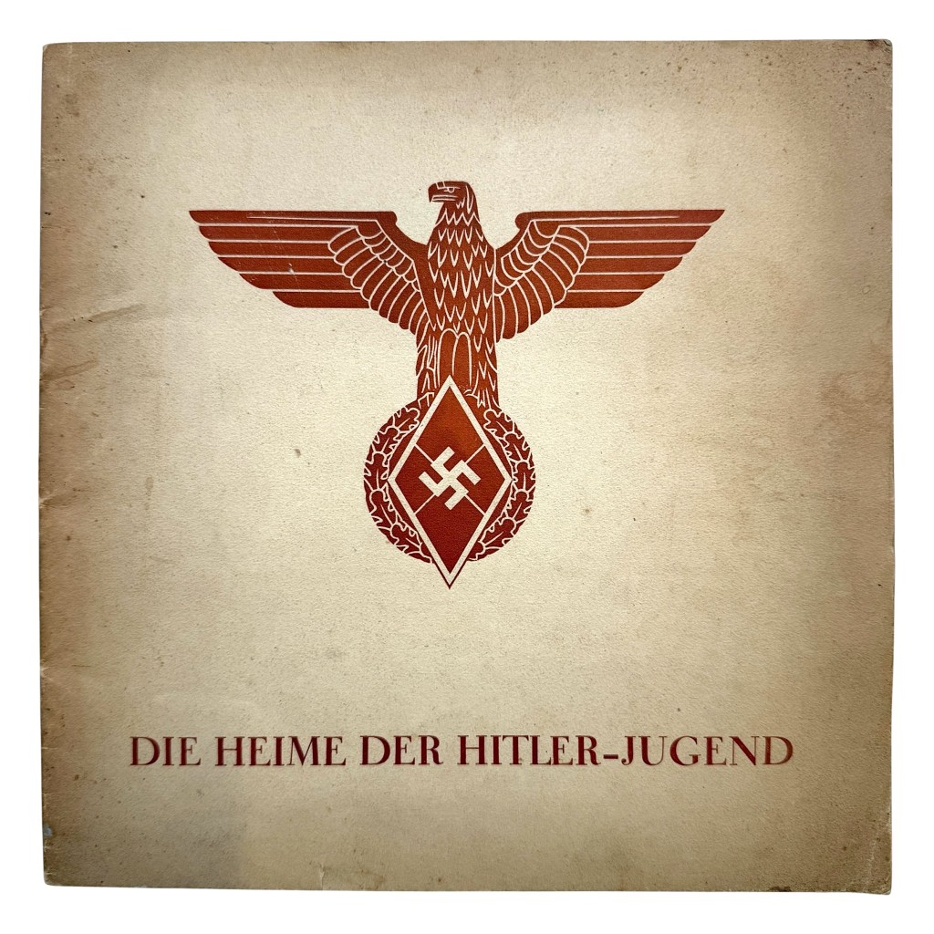 Original Hitlerjugend brochure Die Heime der Hitler-Jugend from Nazi Germany, richly illustrated Third Reich propaganda publication featuring Hitler Youth buildings, architecture, interiors, youth activities and sports facilities, historical WWII German memorabilia for Hitlerjugend collectors and researchers.