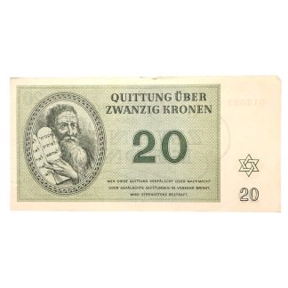 Original WWII German Jewish Ghetto/Camp Theresienstadt 20 Kronen banknote
