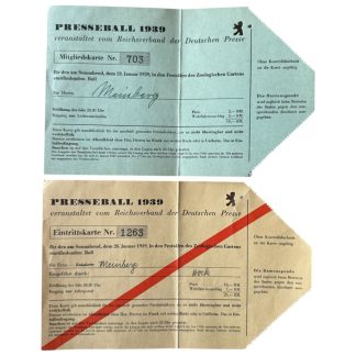 Historische Pressekarten 1939 – Reichsverband der Deutschen Presse – gesellschaftlich-kulturelles Ereignis Berlin