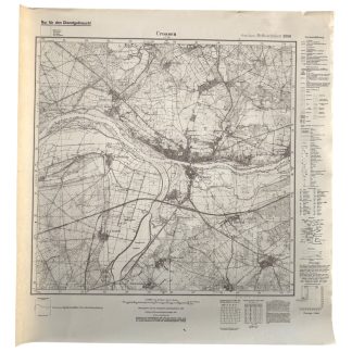 Original German military staff map Messtischblatt 1937 Crossen an der Oder, scale 1:25,000, detailed WWII-era topographic map with contour lines, rivers, roads and settlements, issued for official military use, collectible German cartography and WWII militaria.