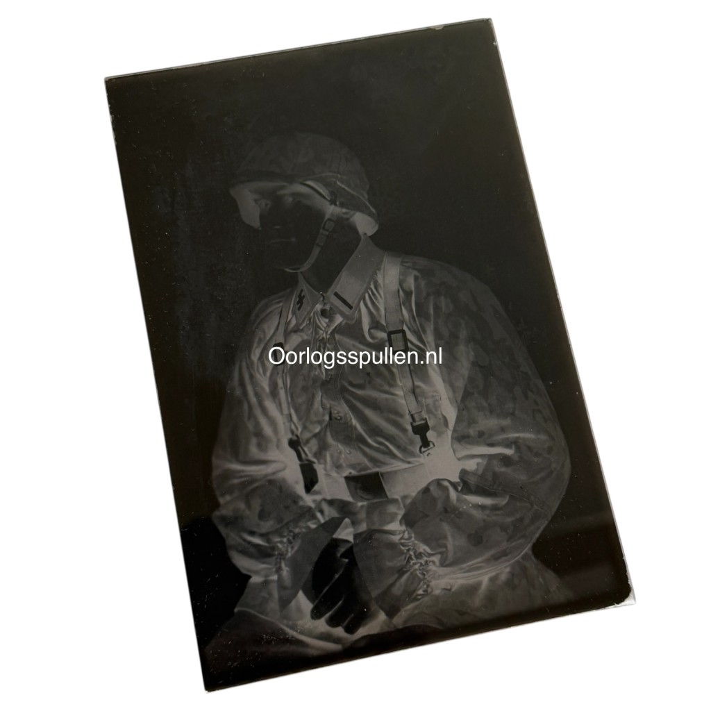 Original WWII German unpublished glass negative Waffen-SS portrait camouflage uniform