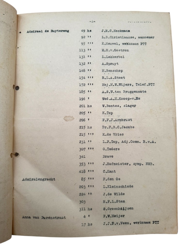Original WWII Dutch N.B.S. list with names of collaborators in Amsterdam-West - Image 4