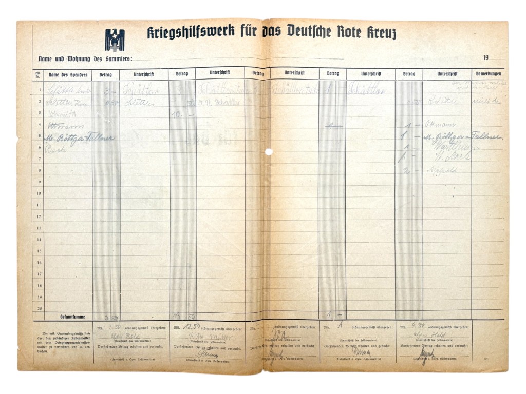 Original WWII German DRK Sammelliste, Gau Mainfranken - Image 3