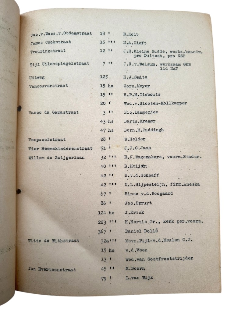 Original WWII Dutch N.B.S. list with names of collaborators in Amsterdam-West - Image 7