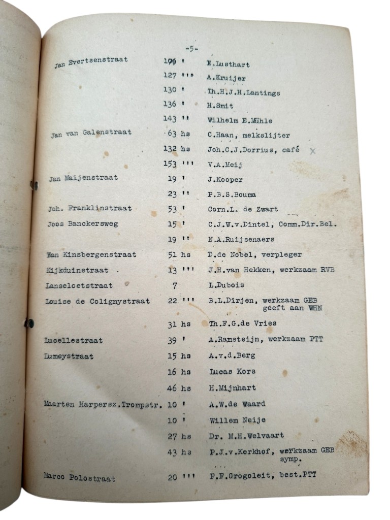 Original WWII Dutch N.B.S. list with names of collaborators in Amsterdam-West - Image 8