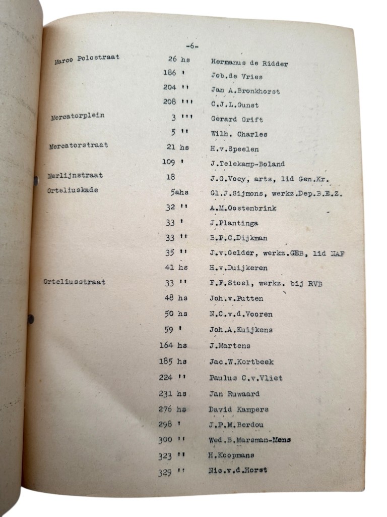 Original WWII Dutch N.B.S. list with names of collaborators in Amsterdam-West - Image 9