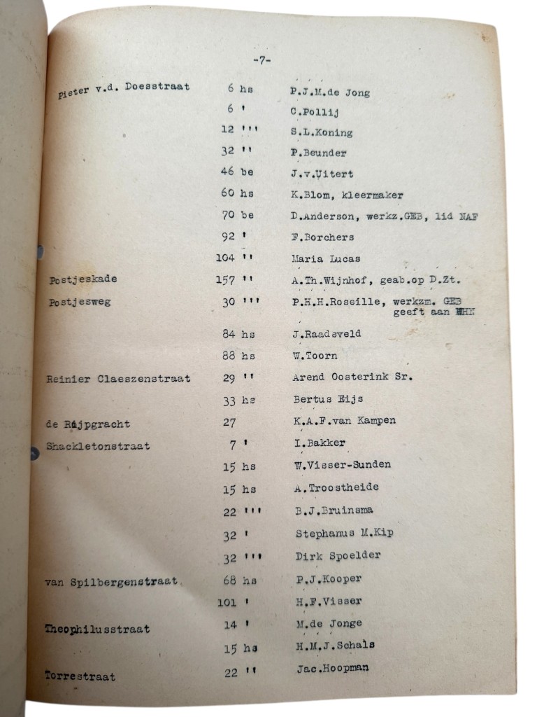 Original WWII Dutch N.B.S. list with names of collaborators in Amsterdam-West - Image 10