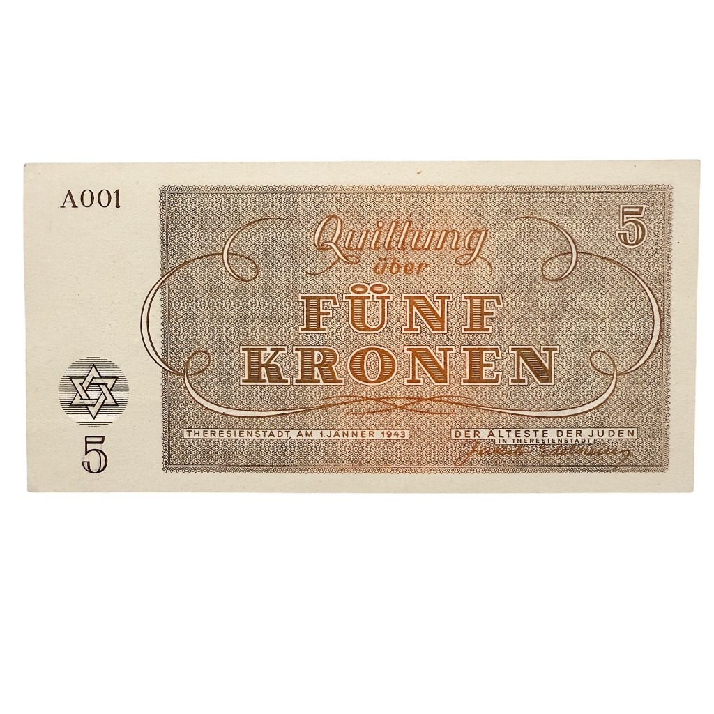 Original WWII German Jewish Ghetto/Camp Theresienstadt 5 Kronen banknote