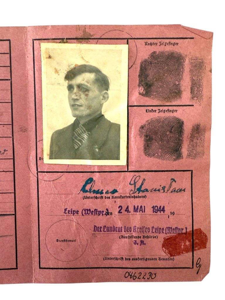 Original WWII German ID card Lipno in Poland